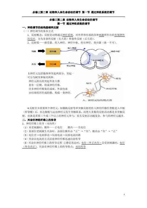必修三第二章第一节通过神经系统的调节