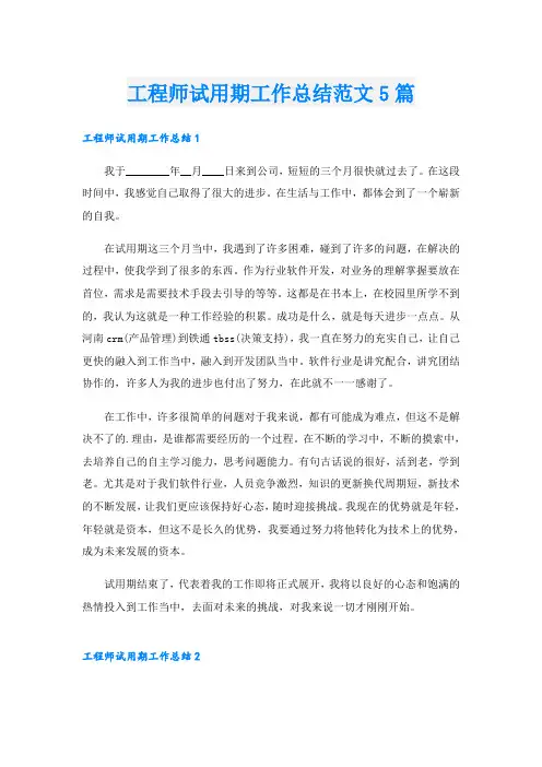 工程师试用期工作总结范文5篇