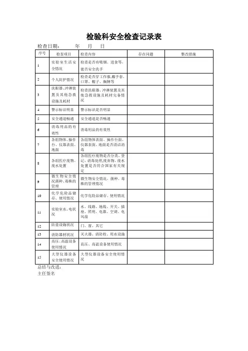 检验科安全检查记录表