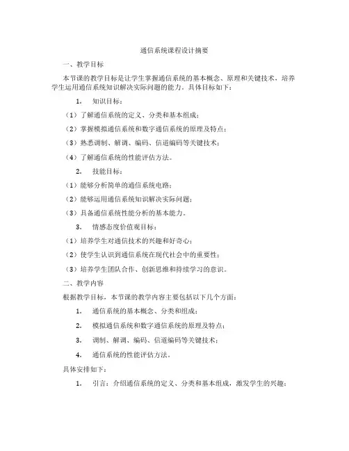 通信系统课程设计摘要