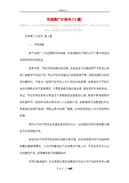 2021年市场推广计划书(12篇)精选