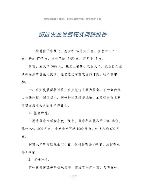 街道农业发展现状调研报告
