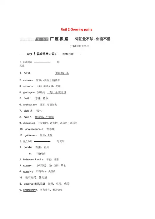 (全国通用)高考英语一轮复习Unit2Growingpains讲义(含解析)牛津译林版必修1