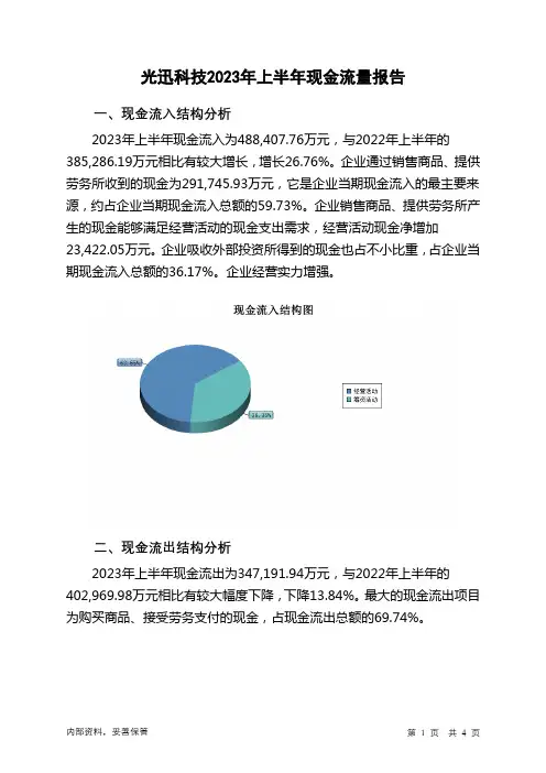 002281光迅科技2023年上半年现金流量报告
