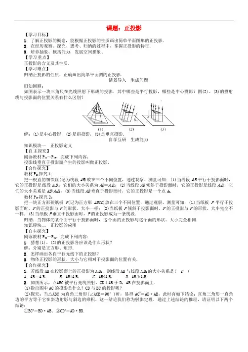 九年级数学下册 29 投影与视图 课题 正投影学案 (新版)新人教版