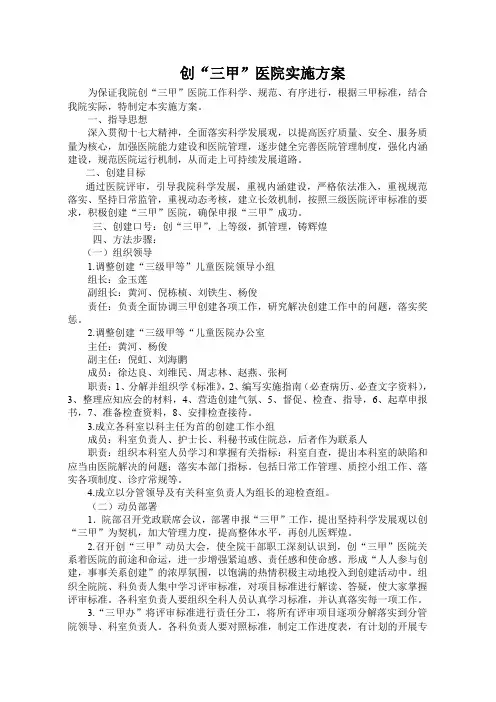 创“三甲”医院实施方案