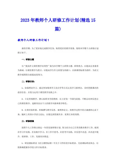 2023年教师个人研修工作计划(精选15篇)