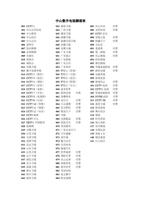 中山数字电视频道表2013
