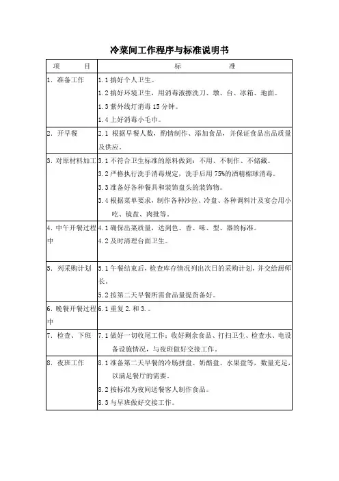 冷菜间工作程序与标准说明书