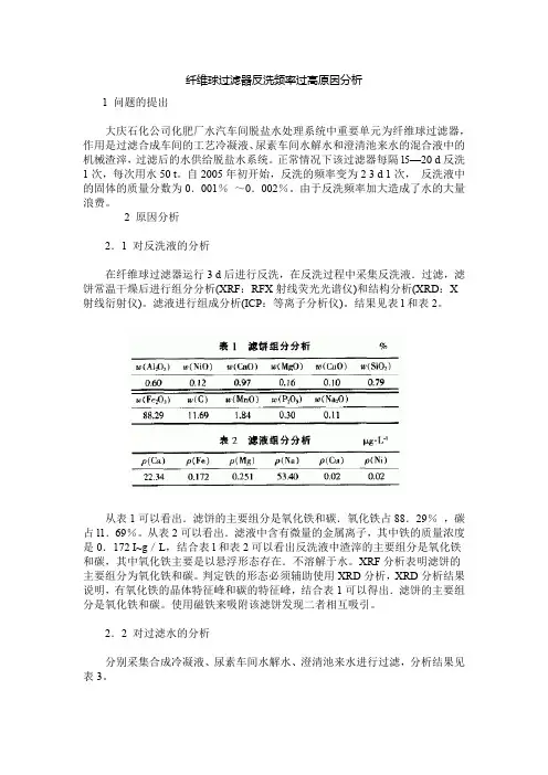 纤维球过滤器反洗频率过高原因分析