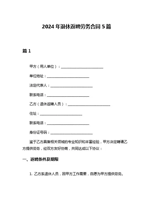 2024年退休返聘劳务合同5篇