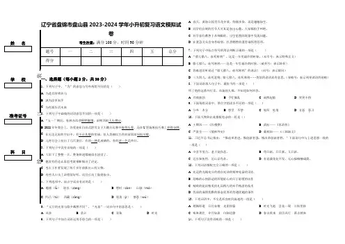 辽宁省盘锦市盘山县2023-2024学年小升初复习语文模拟试卷含答案