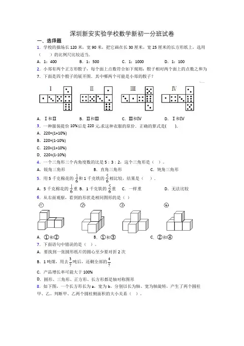 深圳新安实验学校数学新初一分班试卷