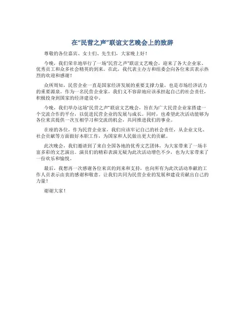 在“民营之声”联谊文艺晚会上的致辞