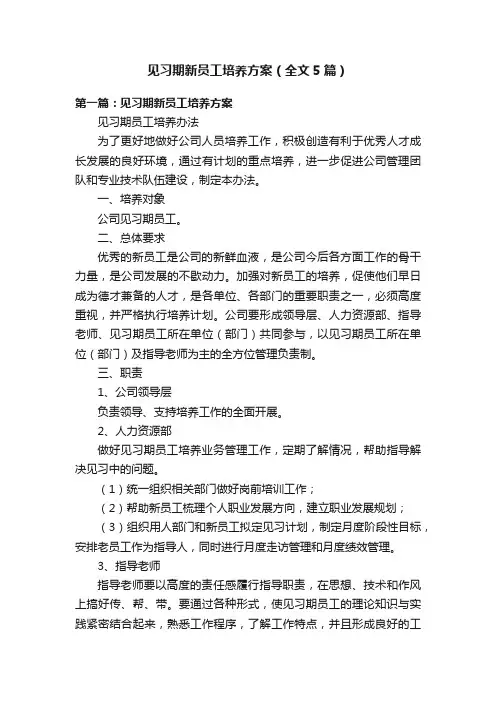 见习期新员工培养方案（全文5篇）
