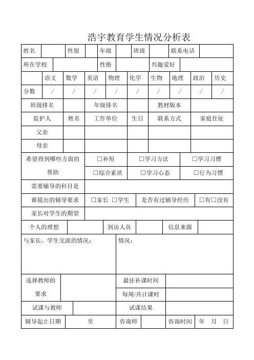 浩宇教育学生情况分析表