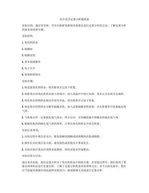 初中化学定量分析题教案
