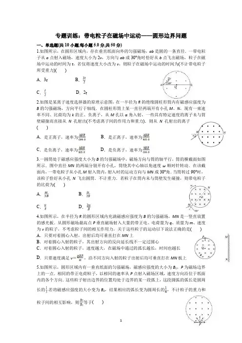 专题训练：带电粒子在磁场中运动——圆形边界问题