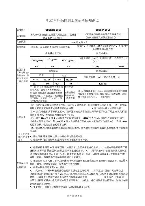 机动车环保检测上岗证考试题库(18285与3847对比版)