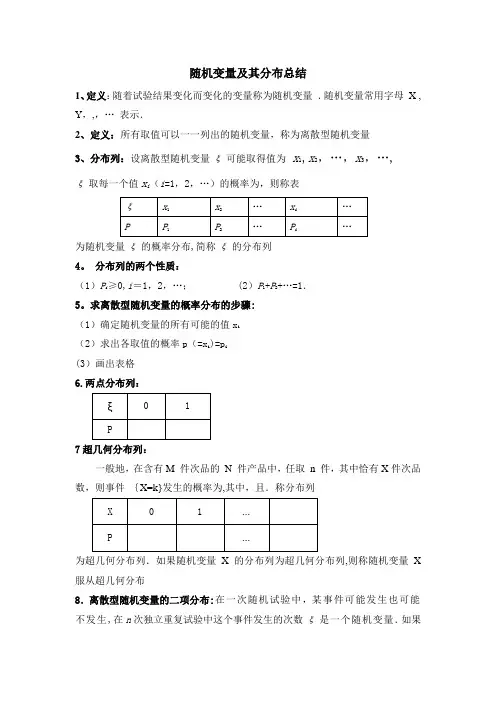 随机变量及其分布列概念公式总结