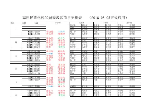 2016春值日安排表