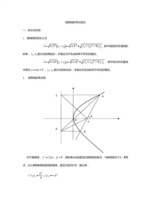 (完整版)抛物线的常见结论