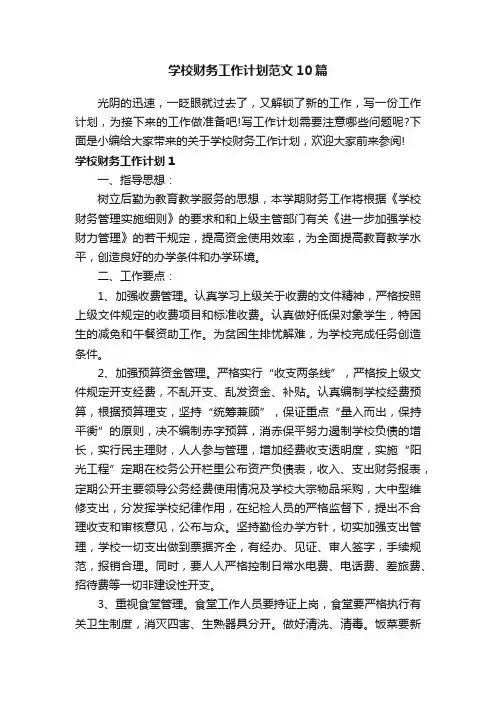 学校财务工作计划范文10篇