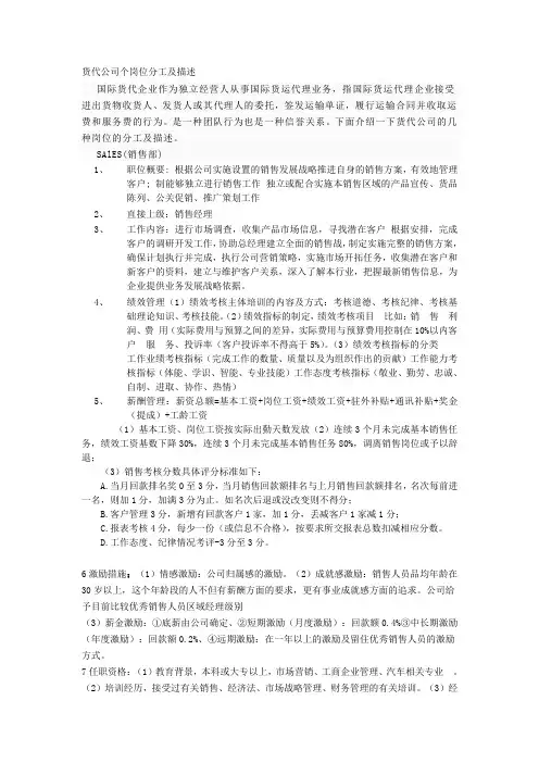 货代公司个岗位分工及描述