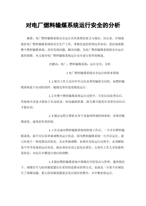 对电厂燃料输煤系统运行安全的分析