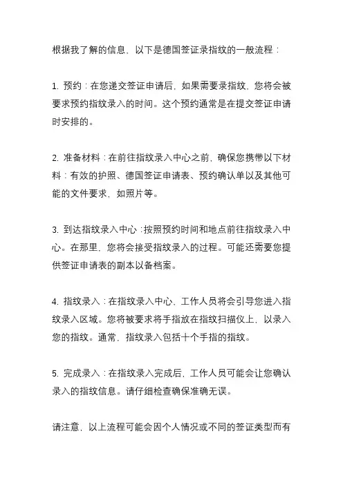德国签证录指纹流程？