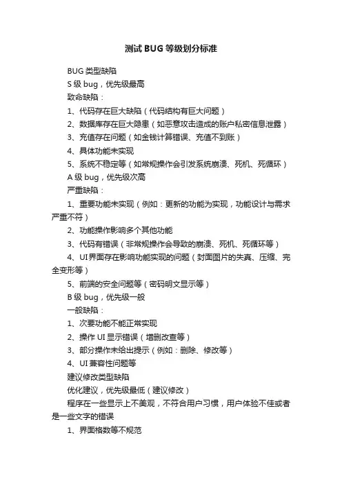 测试BUG等级划分标准