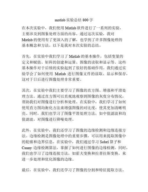 matlab实验总结800字