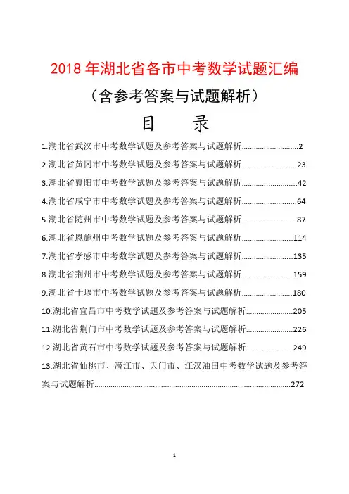2018年湖北省各市中考数学试题汇编及参考答案(word解析版13份)