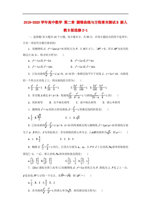 2019-2020学年高中数学 第二章 圆锥曲线与方程章末测试B 新人教B版选修2-1.doc