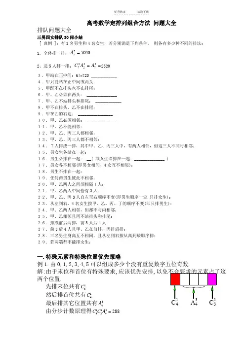 高中数学搞定排列组合方法-各种问题大全