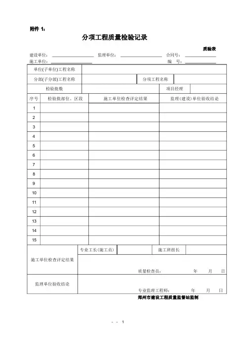 新版郑州市市政工程施工与质量验收规范表格(分部分项、观感、质量控制资料等)