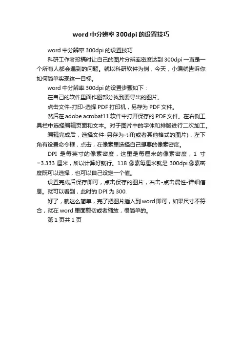 word中分辨率300dpi的设置技巧