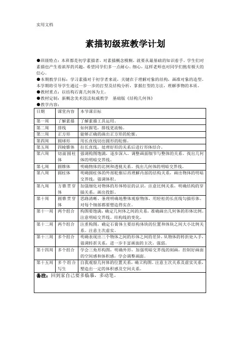 素描班初级班教学计划