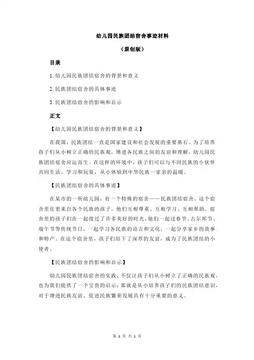 幼儿园民族团结宿舍事迹材料