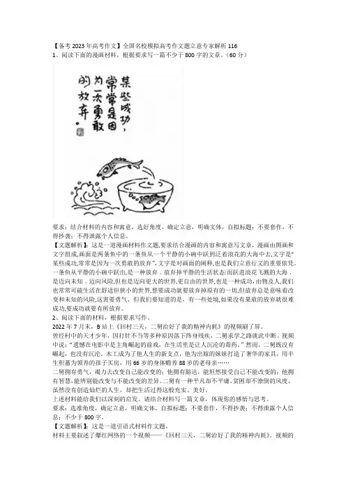 【备考2023年高考作文】全国名校模拟高考作文题立意专家解析116