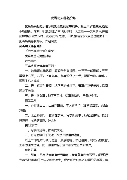 武当功夫秘笈介绍