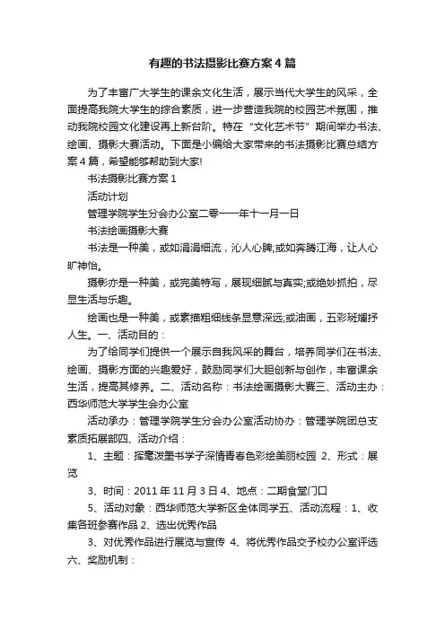 有趣的书法摄影比赛方案4篇