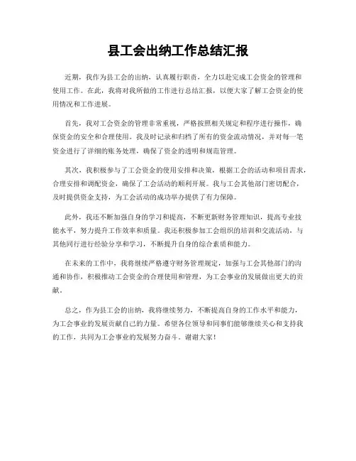 县工会出纳工作总结汇报