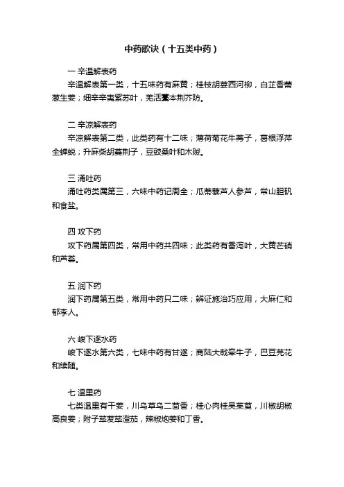 中药歌诀（十五类中药）