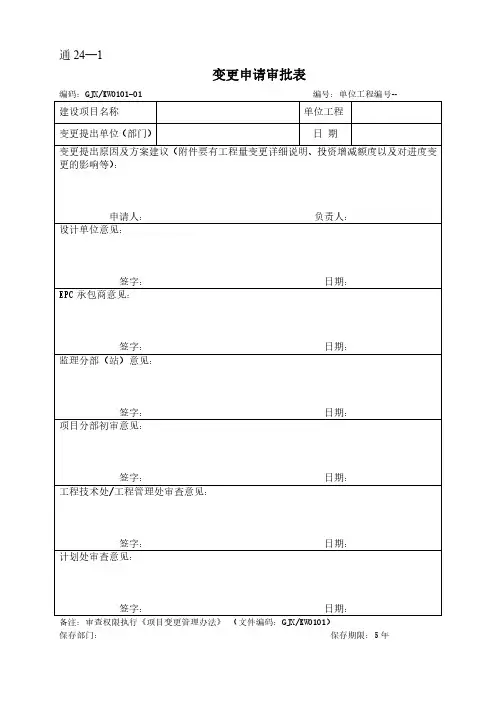 管道工程竣工验收规范档案表格模板(通用部分)24—1变更申请审批表