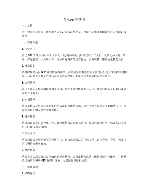 药房gsp管理制度