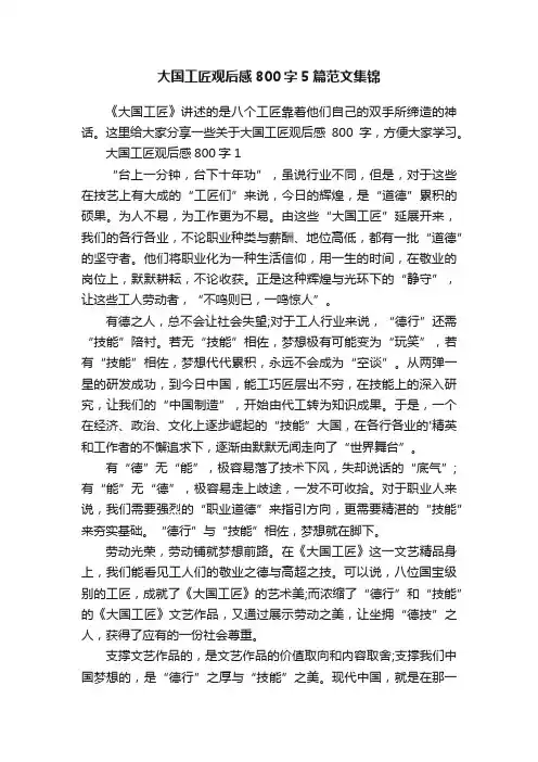 大国工匠观后感800字5篇范文集锦