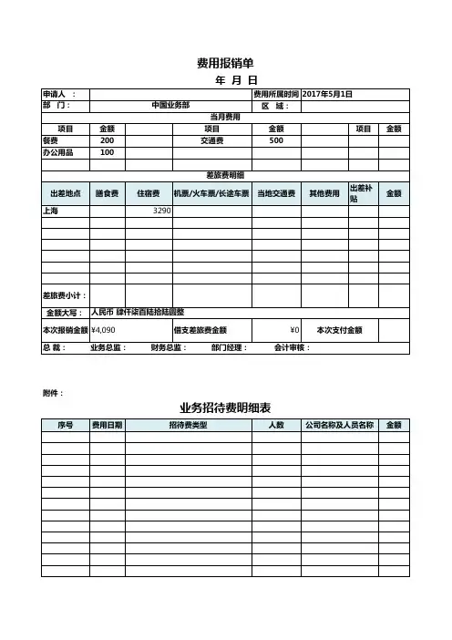 费用报销单含差旅费明细表格