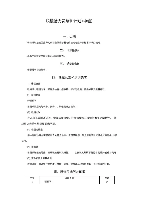 眼镜验光员培训计划