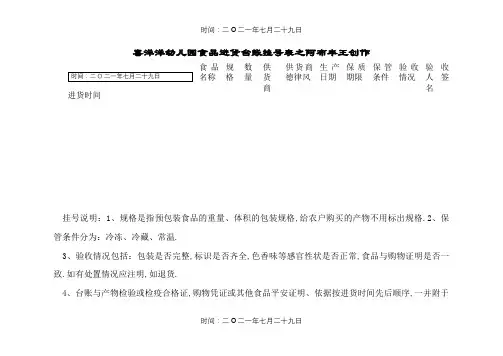幼儿园食品进货台账表